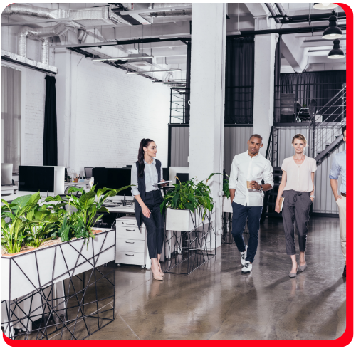 Professionally installed epoxy flooring in a stylish modern office interior.